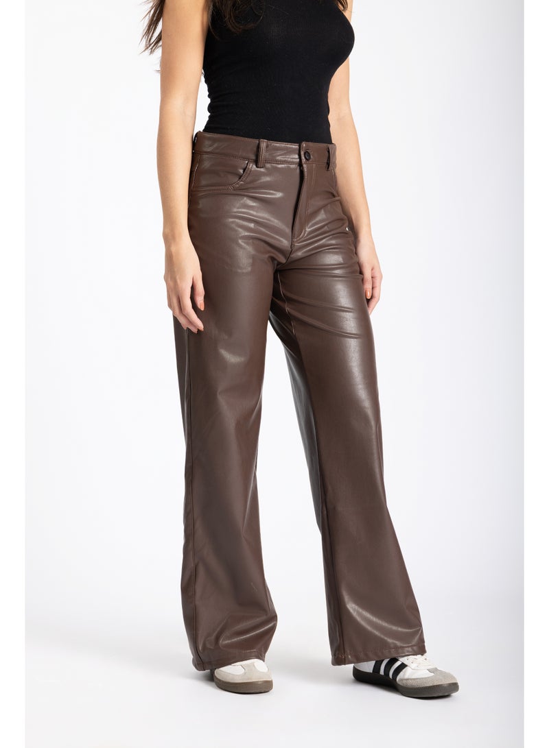 AMICI Straight leg leather trouser brown - Image 2